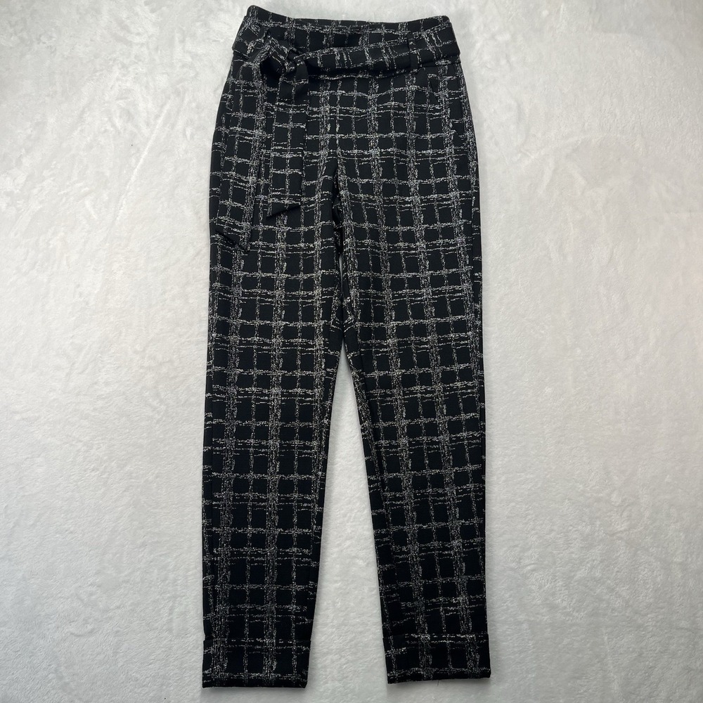 7th Avenue Design Studio NY&Co Metallic Plaid Pants Womens XS Slim Leg Belted